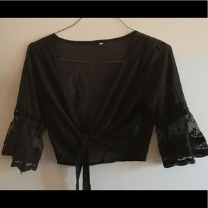 tie up lace sleeve top